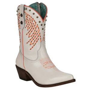 Corral White Neon Orange Cowboy Western Boots Size 39/8.5